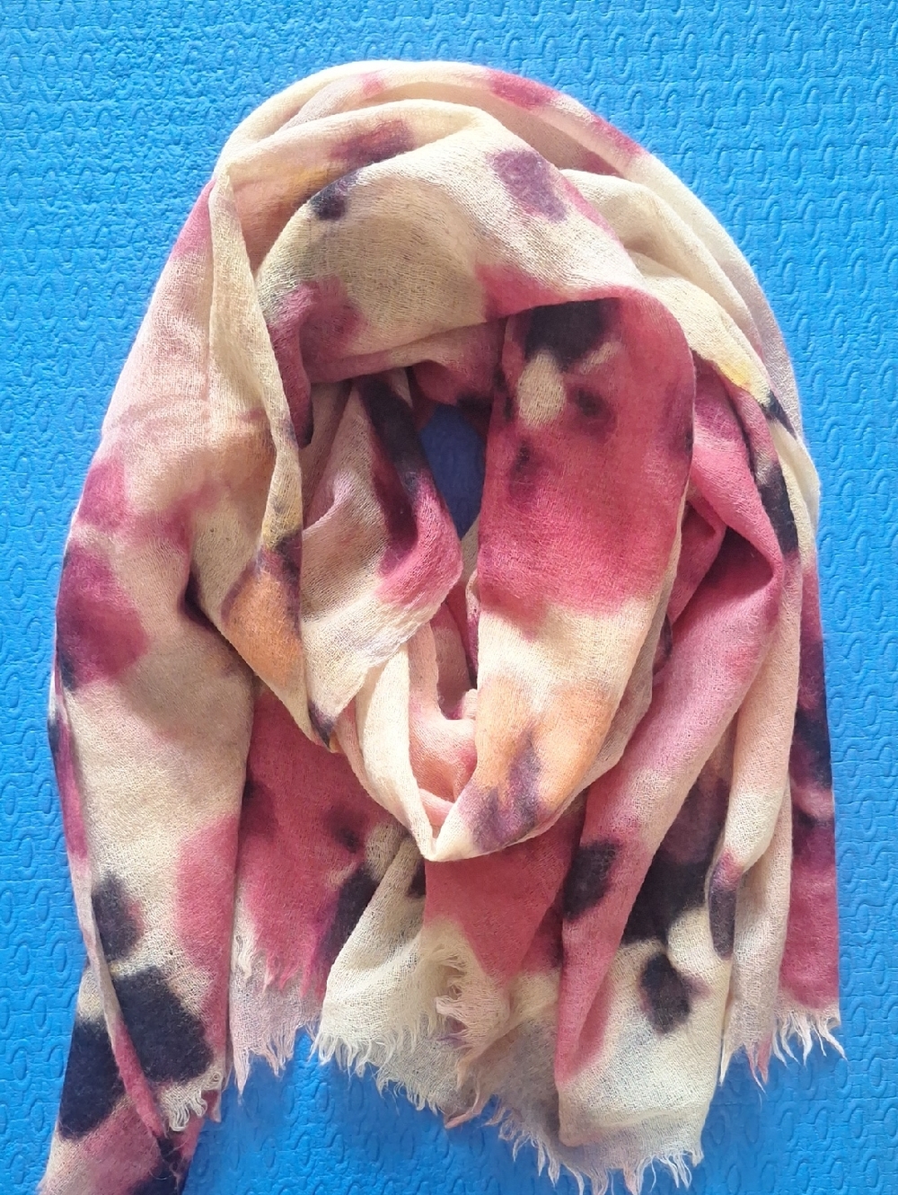 Anna Taylor LOFT 100% Wool Colorfuul Floral Print Scarf with Fringe Big Size